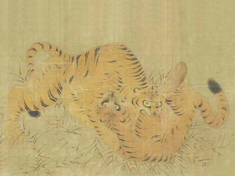 南宋《卞莊子刺虎圖》局部:兩虎相斗